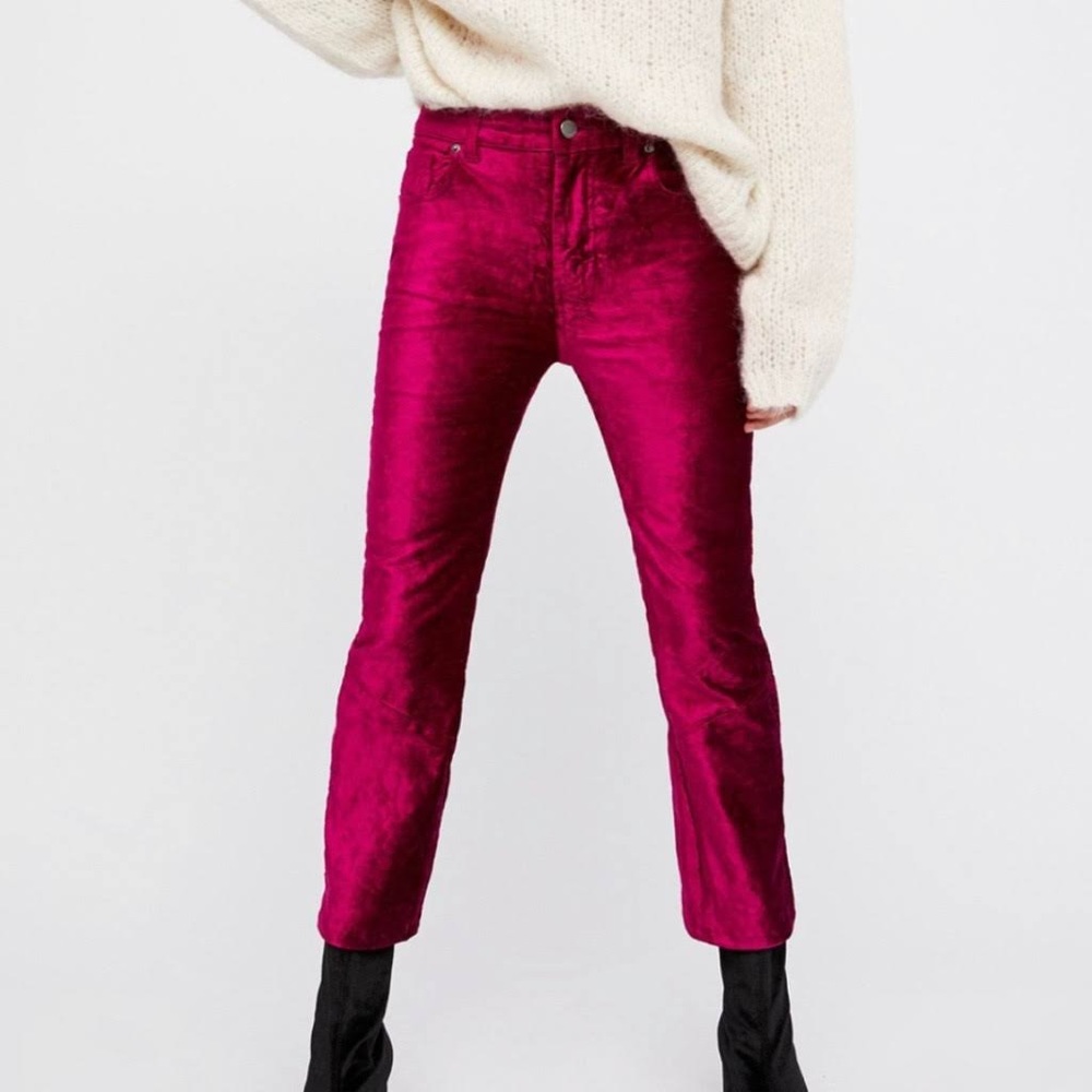 Free People Magenta Velvet Crop Pants Sz 25 EUC